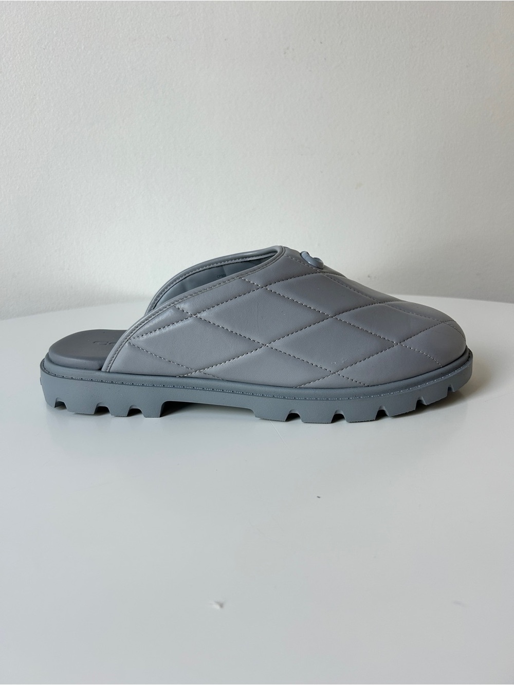 NEW Coach Grey Quilted Leather Clog Mule Slippers - Picture 2 of 6